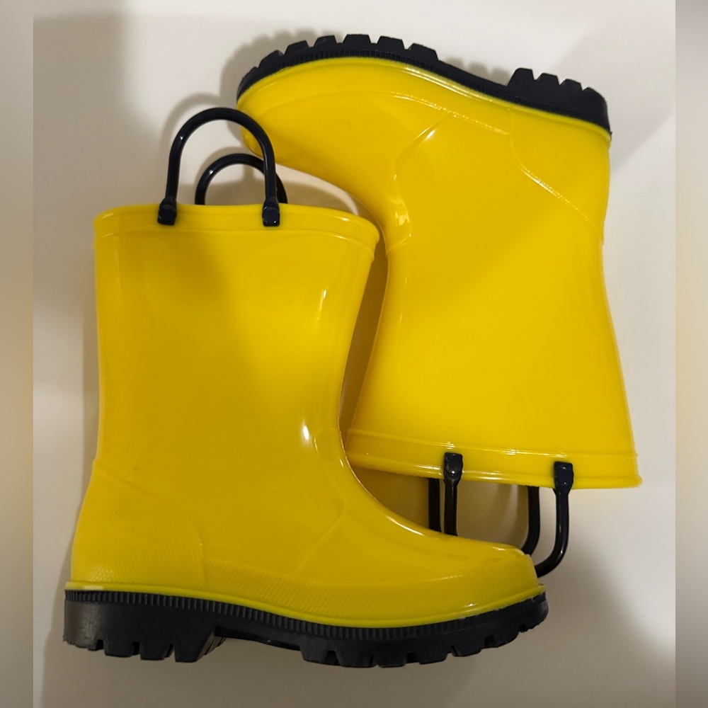 Kids Yellow Rain Boots with Black Pull Handles